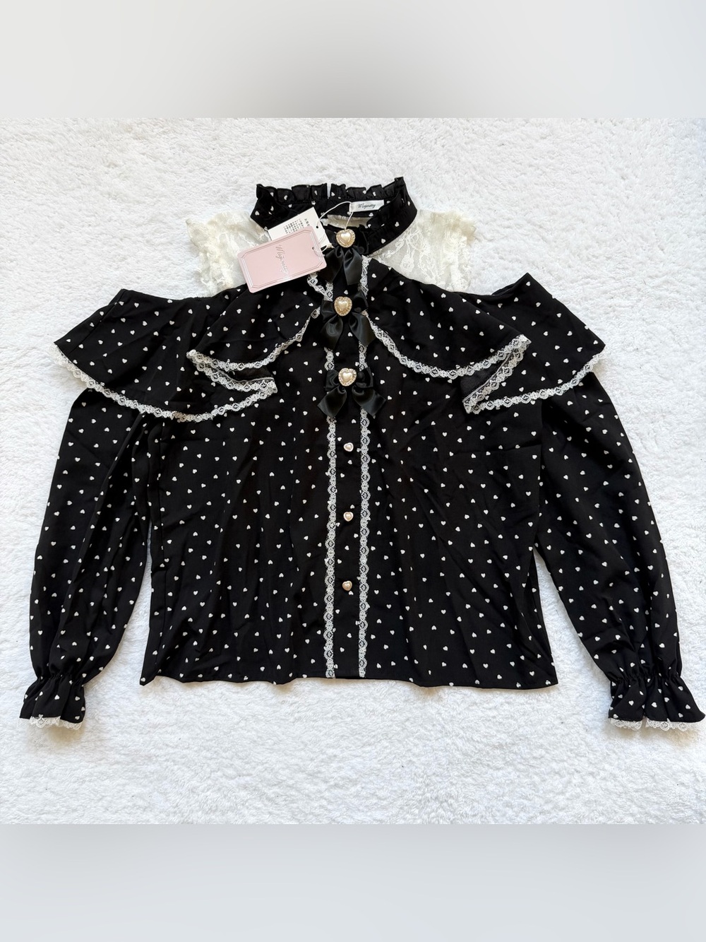 NEW Majoretty Blouse Jirai Kei Ryosan Lolita Bow Lace Idol Dots Off Shoulder L